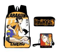 Jiumaocleu Haikyuu - Set di 3 zaini, zaino per la scuola con stampa 3D Shoyo Hinata con motivo anime, borsa a tracolla e astuccio, per studenti, scuola elementare, Yu Nishinoya, 30x13x40cm, Set di 3