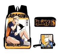 Jiumaocleu Haikyuu - Set di 3 zaini, zaino per la scuola con stampa 3D Shoyo Hinata con motivo anime, borsa a tracolla e astuccio, per studenti, scuola elementare, Kei Tsukishima, 30x13x40cm, Set di 3