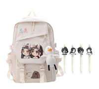 Jiumaocleu Mo Dao Zu Shi - Set con zaino e 4 penne gel, stampa anime, casual, zaino nero impermeabile con ciondolo a forma di anatra, zaino per la scuola per ragazzi ragazze adolescenti, Bianco Tipo