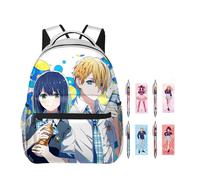 Jiumaocleu Oshi no Ko - Zaino con 4 penne gel, zaino per la scuola anime e penna a sfera da 0,5 mm, zaino 3D in tela Hoshino Ai e Hoshino Rubi per la scuola, Tipo 3, M