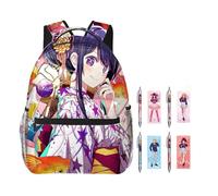 Jiumaocleu Oshi no Ko - Zaino con 4 penne gel, zaino per la scuola anime e penna a sfera da 0,5 mm, zaino 3D in tela Hoshino Ai e Hoshino Rubi per la scuola, Tipo 5, M