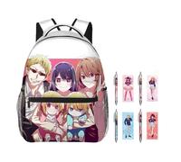 Jiumaocleu Oshi no Ko - Zaino con 4 penne gel, zaino per la scuola anime e penna a sfera da 0,5 mm, zaino 3D in tela Hoshino Ai e Hoshino Rubi per la scuola, Tipo 1, M