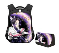 Jiumaocleu Set di 2 zaini a tema anime Kamado Tanjiro, con stampa di Hashibira Inosuke/Agatsuma Zen'itsu, borsa per la scuola, per studenti, Kochou Shinobu, M