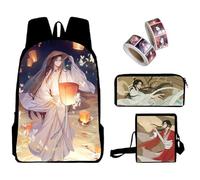 Jiumaocleu Set di 3 zaini per la scuola Tian Guan Ci Fu, zaino anime, borsa a tracolla e astuccio e 2 adesivi in rotolo, zaino 3D con cartoni animati, set per studenti, Tipo 6., M