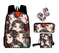Jiumaocleu Set di 3 zaini per la scuola Tian Guan Ci Fu, zaino anime, borsa a tracolla e astuccio e 2 adesivi in rotolo, zaino 3D con cartoni animati, set per studenti, Tipo 10., M
