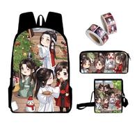 Jiumaocleu Set di 3 zaini per la scuola Tian Guan Ci Fu, zaino anime, borsa a tracolla e astuccio e 2 adesivi in rotolo, zaino 3D con cartoni animati, set per studenti, Tipo 4, M