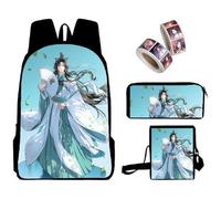 Jiumaocleu Set di 3 zaini per la scuola Tian Guan Ci Fu, zaino anime, borsa a tracolla e astuccio e 2 adesivi in rotolo, zaino 3D con cartoni animati, set per studenti, Tipo 1, M