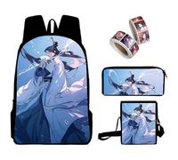 Jiumaocleu Set di 3 zaini per la scuola Tian Guan Ci Fu, zaino anime, borsa a tracolla e astuccio e 2 adesivi in rotolo, zaino 3D con cartoni animati, set per studenti, Tipo 2, M