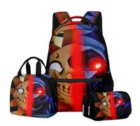 Jiumaocleu Set di tre pezzi con zaino a tema anime, astuccio + borsa a tracolla + borsa per il pranzo, stampa 3D, borsa di cancelleria per bambini e ragazzi, Tipo 9, Zaino casual