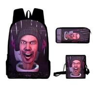 Jiumaocleu Set di tre pezzi con zaino con fotocamera anime, astuccio + borsa a tracolla + zaino, stampa 3D cartone animato, borsa di cancelleria per bambini e ragazzi, Tipo 6., Zaino casual