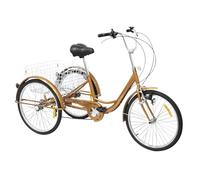 jiumxliu 24 pollici triciclo dorato con luce per adulti triciclo di un vecchio uomo 3 ruote bici a 6 marce, cestino della spesa per uomini donne anziani