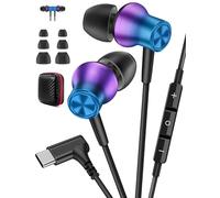 Jiunai Auricolari in-ear USB C, ad angolo retto di 90°, con microfono, controllo del volume, chiusura magnetica, stereo, USB-C, per iPhone 17, 16, Galaxy S25, S24, Pixel 10, iPad e MacBook, sfumati
