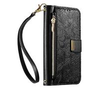 JIUNINE Cover per Honor X8C, Custodia Libro PU Pelle Antiurto Portafoglio Donna, Slot per Carte, Stand Regolabile, Chiusura Magnetica, Motivo Floreale con Foglie in Rilievo, Nero