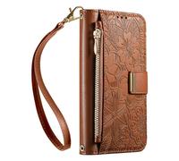 JIUNINE Cover per Honor X8C, Custodia Libro PU Pelle Antiurto Portafoglio Donna, Slot per Carte, Stand Regolabile, Chiusura Magnetica, Motivo Floreale con Foglie in Rilievo, Marrone