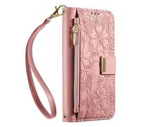 JIUNINE Cover per Honor X8C, Custodia Libro PU Pelle Antiurto Portafoglio Donna, Slot per Carte, Stand Regolabile, Chiusura Magnetica, Motivo Floreale con Foglie in Rilievo, Rosa
