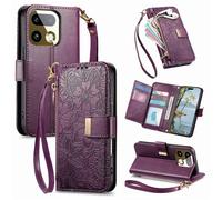 JIUNINE Cover per Realme 16 Pro Plus 5G, Custodia Libro PU Pelle Antiurto Portafoglio Donna, Slot per Carte, Stand Regolabile, Chiusura Magnetica, Motivo Floreale con Foglie in Rilievo, Viola