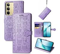 JIUNINE Cover per Realme C71 / Realme C75 / Realme 14x, Custodia Libro in Pelle Portafoglio Flip Case Antiurto con Modello di Cane e Gatto [Porta Carte] [Magnetica] [Interno TPU], Viola