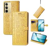 JIUNINE Cover per Realme C71 / Realme C75 / Realme 14x, Custodia Libro in Pelle Portafoglio Flip Case Antiurto con Modello di Cane e Gatto [Porta Carte] [Magnetica] [Interno TPU], Giallo