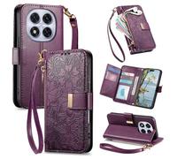 JIUNINE Cover per Redmi Note 15 Pro 5G, Custodia Libro PU Pelle Antiurto Portafoglio Donna, Slot per Carte, Stand Regolabile, Chiusura Magnetica, Motivo Floreale con Foglie in Rilievo, Viola