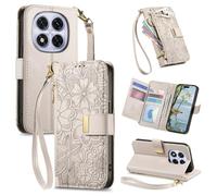 JIUNINE Cover per Redmi Note 15 Pro Plus/Poco M8 Pro 5G, Custodia Libro PU Pelle Antiurto Portafoglio, Slot per Carte, Stand Regolabile, Magnetica, Motivo Floreale con Foglie in Rilievo, Bianco