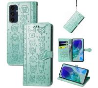 JIUNINE Cover per Samsung Galaxy A16 5G / A26 5G, Custodia Libro in Pelle Portafoglio Flip Case Antiurto con Modello di Cane e Gatto [Porta Carte] [Magnetica] [Interno TPU], Verde