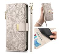 JIUNINE Cover per XIAOMI Poco X8 Pro, Custodia Libro PU Pelle Antiurto Portafoglio Donna, Slot per Carte, Stand Regolabile, Chiusura Magnetica, Motivo Floreale con Foglie in Rilievo, Bianco