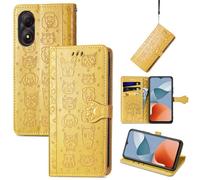 JIUNINE Cover per ZTE Blade A34, Custodia Libro in Pelle Portafoglio Flip Case Antiurto con Modello di Cane e Gatto [Porta Carte] [Magnetica] [Interno TPU] per ZTE Blade A34, Giallo