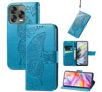 JIUNINE Custodia Protettiva per ZTE Blade V70 Vita, Cover Libro PU Pelle Antiurto Portafoglio con Design Farfalle 3D, Slot per Carte, Supporto Stand Regolabile, Chiusura Magnetica, Blu