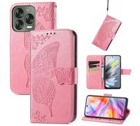 JIUNINE Custodia Protettiva per ZTE Blade V70 Vita, Cover Libro PU Pelle Antiurto Portafoglio con Design Farfalle 3D, Slot per Carte, Supporto Stand Regolabile, Chiusura Magnetica, Rosa