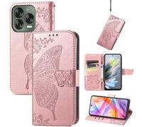 JIUNINE Custodia Protettiva per ZTE Blade V70 Vita, Cover Libro PU Pelle Antiurto Portafoglio con Design Farfalle 3D, Slot per Carte, Supporto Stand Regolabile, Chiusura Magnetica, Oro rosa
