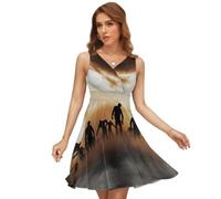 JiuPopular Abito da donna con scollo a V, vestito estivo senza maniche per feste, vacanze, Zombies Dead Men Walking Body at Night, S