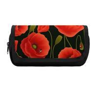 JiuPopular Astuccio a doppio strato, con fiori di papaveri rossiBorsa da cancelleria utilizzata come astuccio per ufficio e scuola, borsa da viaggio d'affari o piccola scatola degli attrezzi, borsa