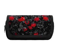 JiuPopular Astuccio a doppio strato, rosa rossa e neraBorsa per cancelleria utilizzata come astuccio per ufficio e scuola, borsa da viaggio d'affari o piccola scatola degli attrezzi, borsa per il