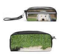JiuPopular Astuccio in pelle, con cane da pastore inglese antico, da usare come astuccio per ufficio e scuola, borsa da viaggio d'affari o piccola cassetta degli attrezzi, borsa per il trucco