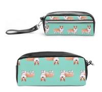 JiuPopular Astuccio in pelle, simpatico Corgi Pet e tè al latte, astuccio da cancelleria utilizzato come astuccio per ufficio e scuola, borsa da viaggio d'affari o piccola cassetta degli attrezzi