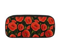 JiuPopular Astuccio in poliuretano con papaveri rossi, astuccio per cancelleria utilizzato come astuccio per ufficio e scuola, borsa da viaggio d'affari o piccola cassetta degli attrezzi, borsa per il