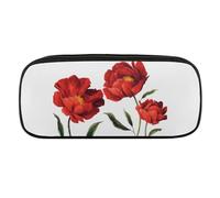 JiuPopular Astuccio in poliuretano con papaveri rossi, astuccio per cancelleria utilizzato come astuccio per ufficio e scuola, borsa da viaggio d'affari o piccola cassetta degli attrezzi, borsa per il