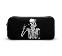 JiuPopular Astuccio per matite, divertente rock and roll scheletro teschio borsa per cancelleria utilizzata come astuccio per ufficio e scuola, borsa da viaggio d'affari o piccola scatola degli