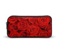 JiuPopular Astuccio per matite, rosa rossa, astuccio per cancelleria utilizzato come astuccio per ufficio e scuola, borsa da viaggio d'affari o piccola scatola degli attrezzi, borsa per il trucco per