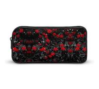 JiuPopular Astuccio portamatite, rosa rossa e neraBorsa per cancelleria utilizzata come astuccio per ufficio e scuola, borsa da viaggio d'affari o piccola scatola degli attrezzi, borsa per il trucco