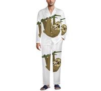 JiuPopular Biancheria da notte da uomo, set pigiama rosso a pois, camicia a maniche lunghe con bottoni e pantaloni, Brodo della foresta pluviale carino, L