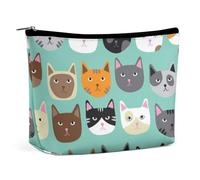 JiuPopular Borsa cosmetica, borsa da trucco con fuoco di calcio, borsa da toilette portatile con cerniera per uso quotidiano, viaggio, Simpatici volti di gatto, Taglia unica