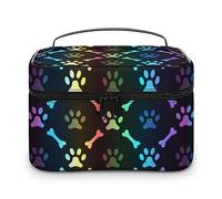 JiuPopular Borsa cosmetica, borsa di trucco della bandiera dell'arcobaleno, borsa da toilette di viaggio di cuoio per le donne, Ossa e zampe colorate, 25x18x15cm
