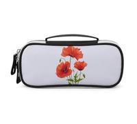 JiuPopular Borsa cosmetica portatile in PU/borsa per penne, borsa per cancelleria con papaveri rossi utilizzata come astuccio per ufficio e scuola, borsa da viaggio d'affari o piccola scatola degli