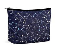 JiuPopular Borsa per cosmetici, graziosa borsa per il trucco con procione, borsa da toilette portatile con cerniera per uso quotidiano, viaggio, Bagliore nel buio costellazioni mezzanotte, Taglia