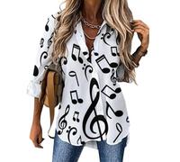 JiuPopular Camicetta da donna, a maniche lunghe, con bottoni, per feste di lavoro, Note musicali., XL