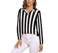 JiuPopular Camicetta da donna, camicia a maniche lunghe in marmo nero, camicia con bottoni per feste di lavoro, Strisce nere, 3XL