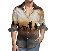 JiuPopular Camicia a maniche lunghe da uomo, con teschio viola fluo, camicie casual da uomo con tasca, Zombies Dead Men Walking Body at Night, XXL