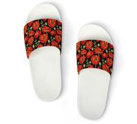 JiuPopular Ciabatte da doccia, motivo papavero rosso, per uomo e donna, antiscivolo, Colore: bianco., 39 EU