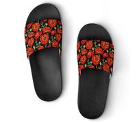 JiuPopular Ciabatte da doccia, motivo papavero rosso, per uomo e donna, antiscivolo, Stile nero, 39 2/3 EU